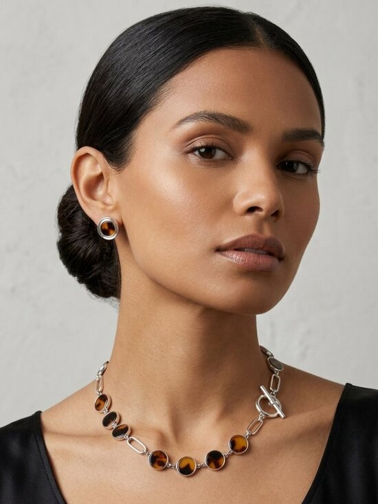 Calvin Klein Jewelry - Ralph Lauren Tortoiseshell gold tone 17-inch choker necklace with earings.